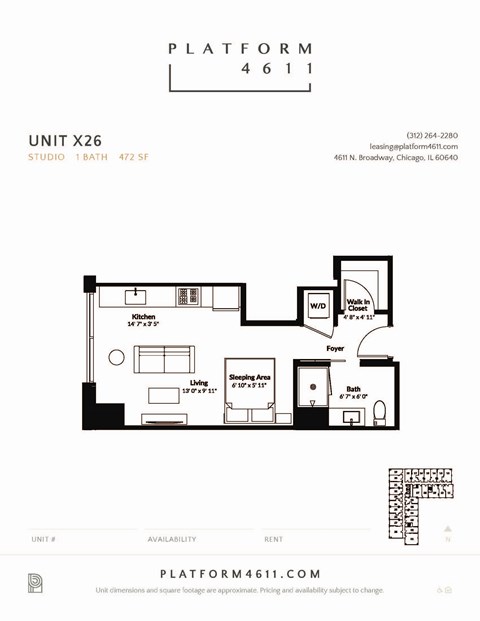 the ninth floor plan of unit x26 at Platform 4611, Chicago, 60640